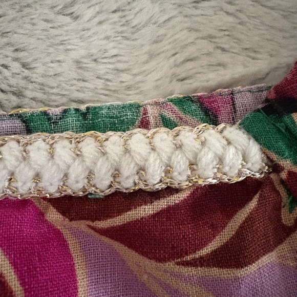 Cynthia Rowley Linen Floral Square Neck Puff Sleeve Crop Blouse XL Tropical - Picture 5 of 7